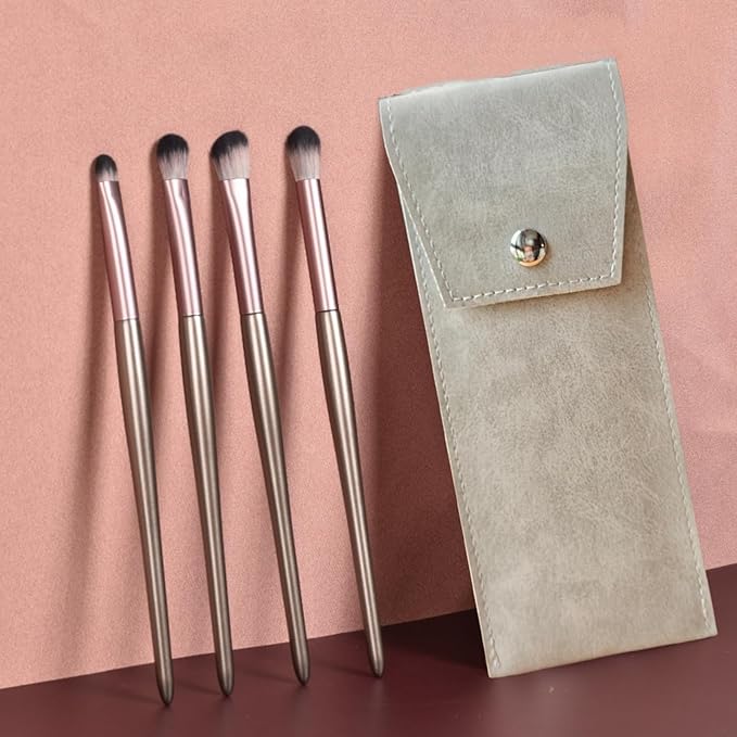 Eyeshadow Makeup Brushes Set with Case 4 PCS Soft Synthetic Hairs Eye Makeup Brushes for Blending Eyebrow Eyeliner Eyeshadow （Rosegold）