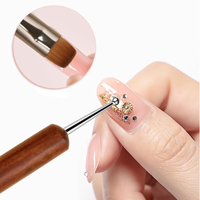varnishea 100% Pure Kolinsky Hair French Tip Nail Art Brush Sandalwood Handle Gel Acrylic Nail Dotting Tool for Manicure Clean Up and Dotting Manicure Tool Professional Nail Brush - Size 12, 1.0 Count