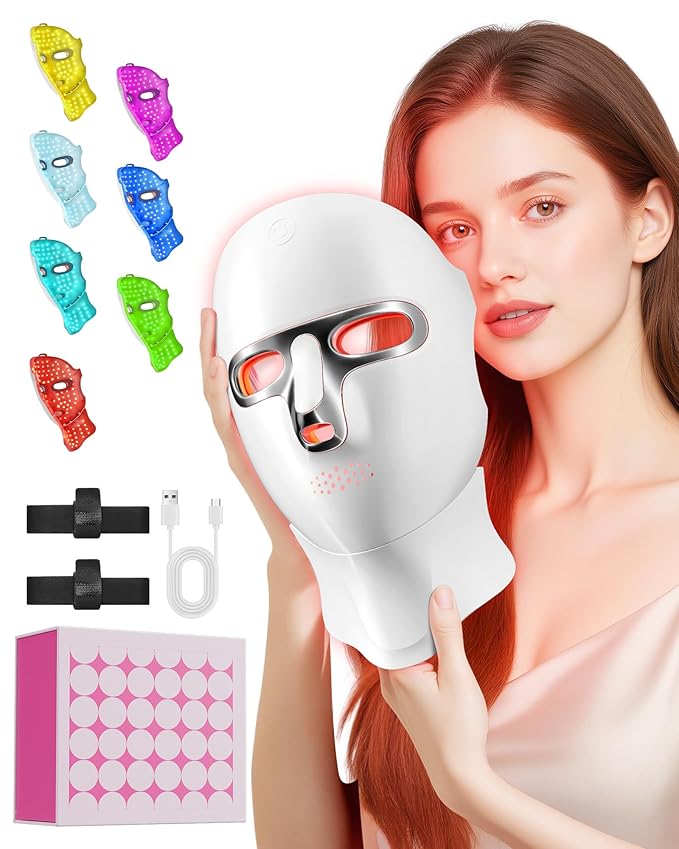 LED Light Therapy Mask Skin Care Mask, LED Red 630±5nm & NIR 830nm Wavelength for Home Use(silver)