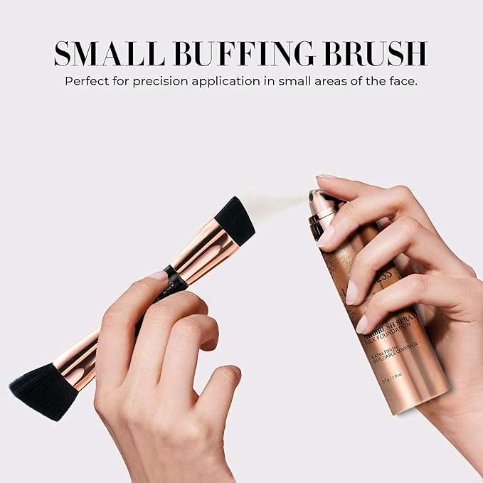 LUMINESS Dual-Sided Angled Buffing Brush - Cruelty-Free Synthetic Bristles Ideal for Foundation & Primer - Soft Fibers Gives Silky Touch on Skin & Creates Flawless Base with Perfect Finish