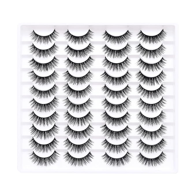 False Eyelashes 20 Pairs Wispy Lashes Faux Mink Lashes 14mm 3D Fluffy Cat Eye Lashes （style 20-062)