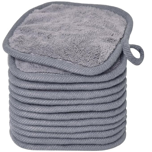 BloomSesame Makeup Remover Cloths for Face, Eye, Lips - Reusable Makeup Remover Pads Soft Microfiber Facial Cleansing Cloths 5 x 5inch 12 Pack (Gray)