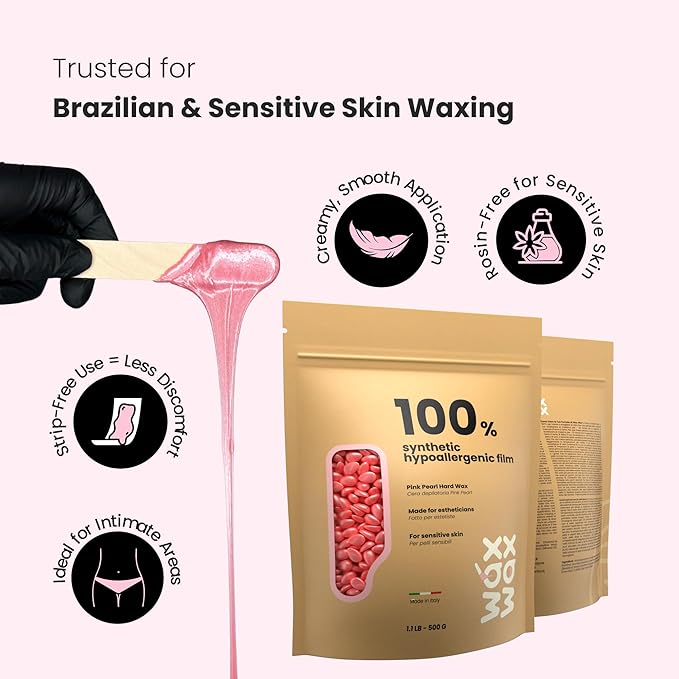 Wax Wax Pink Pearl Hard Wax Beads | Brazilian & Bikini Wax for Ultra Sensitive Skin | Rosin-Free, Hypoallergenic, Strip-Free, Low Melting, Cruelty-Free, Eco-Friendly Waxing Beads | Made In Italy-2.5lb