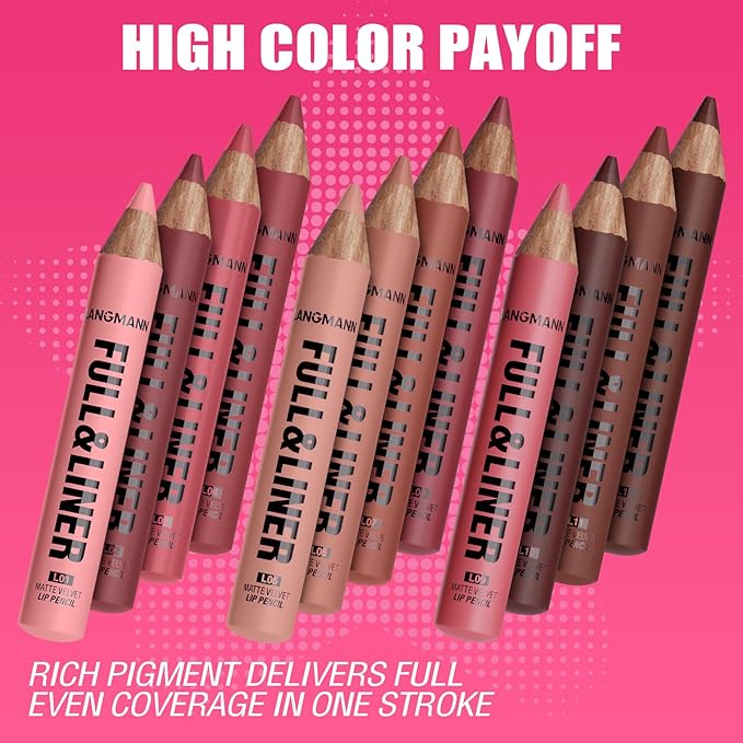 LANGMANNI 4Pcs Matte Velvet Lip Liner Pencil Set - Highly Pigmented,Smudge-Resistant Lip Pencils for Shaping & Contouring,Vegan & Cruelty-Free(#5+6+7+8)