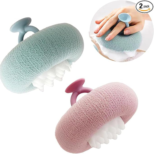Super Soft Sunflower Suction Cup Bath Ball, New Upgraded 2-in-1 Sunflower Ball Exfoliating Bath Sponge Cleaning Brush, Mesh Shower Body Sponge Accessories for Women, Men (Cyan+Purple)