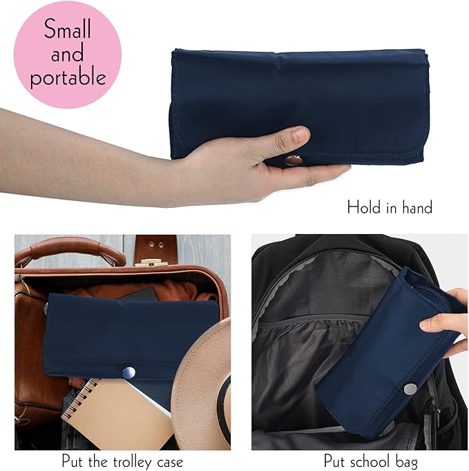LUEXBOX Portable Folding Makeup Brush Bag, Multifunctional Cosmetics Rolling Storage Case Makeup Brush Holder for Travel, Makeup Brush Organizer Bag (Dark Blue)