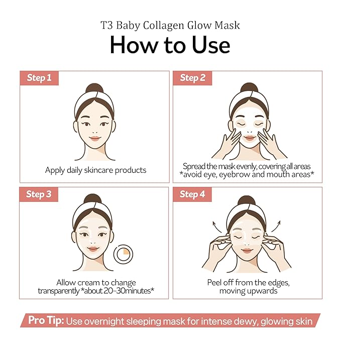 PESTLO Baby Collagen Glow Mask - Korean Peel Off Facial Mask Infused with Reallagen/T3 Vegan Collagen, Aginon, Volufiline for Hydrating, Firming, Glow, Glass Skin | Optional Overnight Use, 1.69 fl.oz