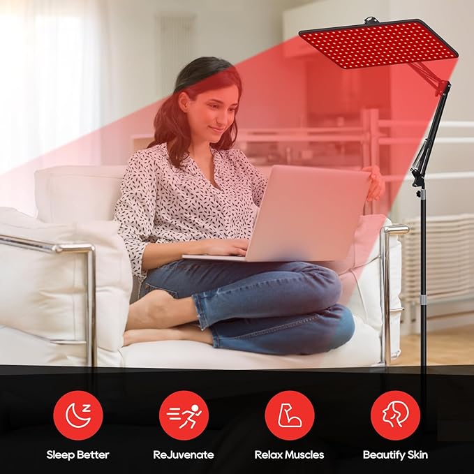 Morfone Advanced Red Light Therapy Lamp for Full Body & Face - 200 LED Tri-Wavelength (660nm, 850nm, 940nm) Large Panel with Adjustable Stand, Protective Glasses for Home Use, Gift for Women Girls
