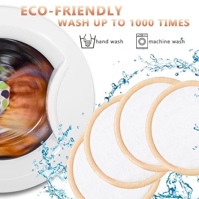 Foaincore 40 Pcs Reusable Makeup Remover Pads with Mesh Storage Bag and Bamboo Box Washable Bamboo Cotton Rounds Soft Reusable Face Pad for Toner Skin Various Skin Care Products(White, Tan)