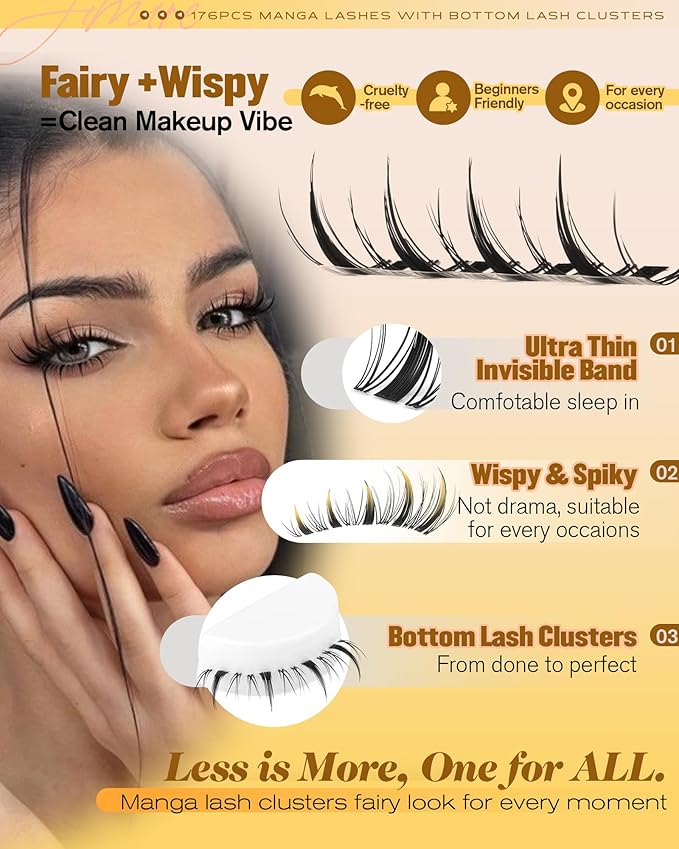 Manga Lash Clusters Wispy Lashes Clusters Natural Look Natural Eyelash Clusters Eyelash Extensions 8-16MM Fairy Individual Lashes with Bottom Lashes 6-7mm