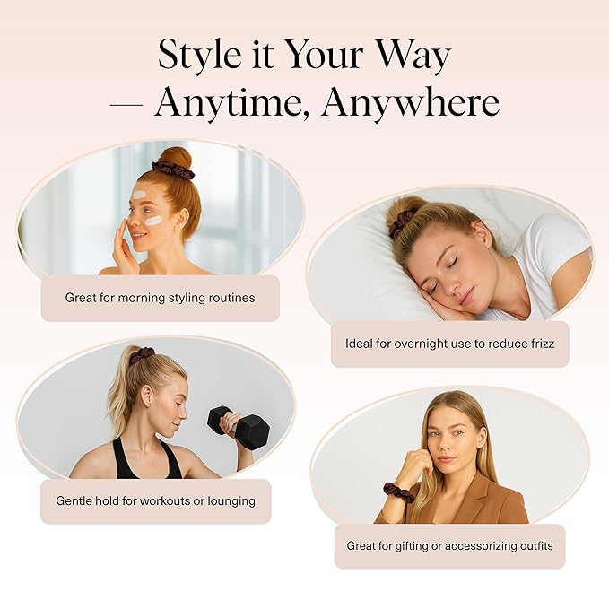 Kitsch Satin Scrunchies for Women - Softer Than Silk Scrunchies | Hair Ties No Damage for Frizz-Free Sleep | Ideal Gifts for Women - Cameo, 5pcs