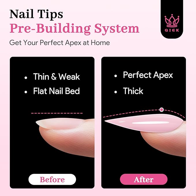Qiek Medium Almond Pre-Building Nail Tips, 15 Sizes 240 PCS Pre-shaped Apex Pink Soft Press On Fake Nail Half Matte Gel Nail Extensions Strong Thick Acrylic Tip for DIY Beginners & Salon Manicure