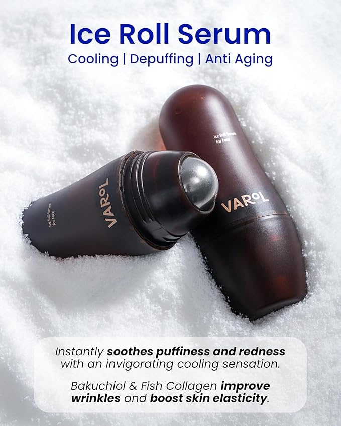 Ice Roll Serum for Face, Puffy Eyes, Under Eye Bags - Bakuchiol & Collagen for Wrinkles, Anti Aging, Ice Roller for Puffiness, Redness, Dark Circles - Korean Skin Care & Gua Sha, 1.69 Fl Oz
