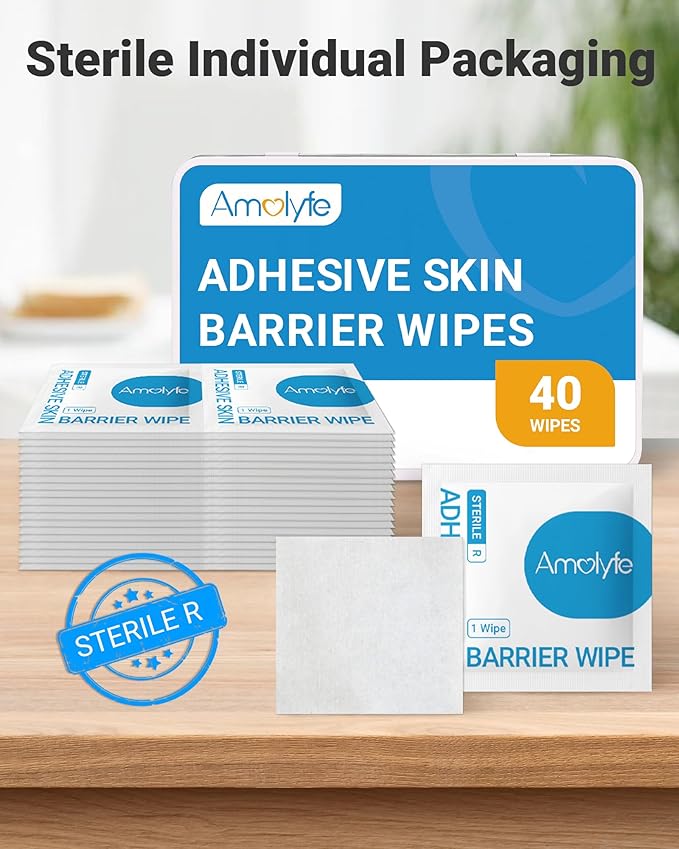 Skin Barrier Wipes - 40-Count Protective Skin Prep Wipes in Premium Hinged Tin Box, Enhance Adhesive Longevity & Create Protective Barrier for Reduced Irritation from Bandages and Tapes