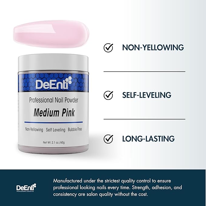DeEnti Acrylic Nail Powder - 2oz Medium Pink|Professional Grade, Bubble-Free Acrylic Powder for Nails | Long-Lasting, Chip-Resistant Nail Acrylic Powder for Carving, Extensions & Fake Nails