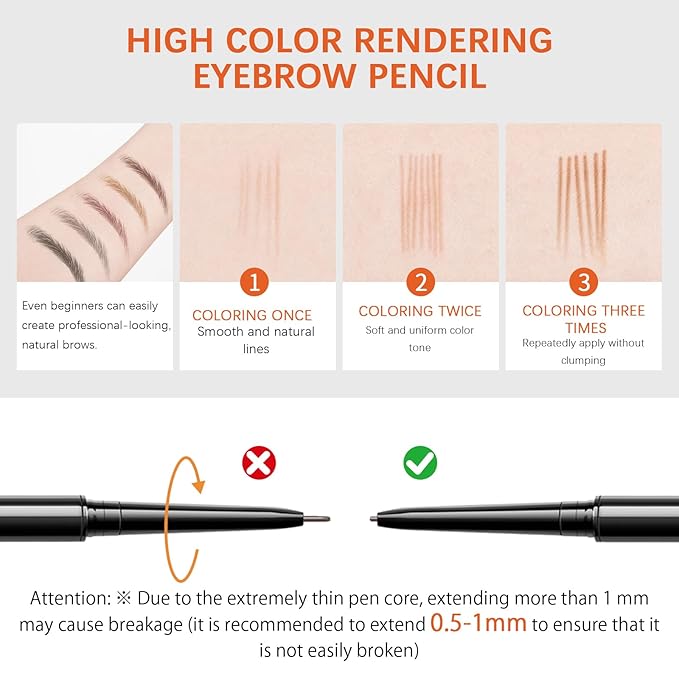 Browcharm Microblading Brow Pencil, 0.9mm Fine Tip, Waterproof Eyebrow Pencil, with 1+1 Same Color Refills, Shapes, Defines, Fills, and Contours for Full, Natural-Looking Brows (01 Black)