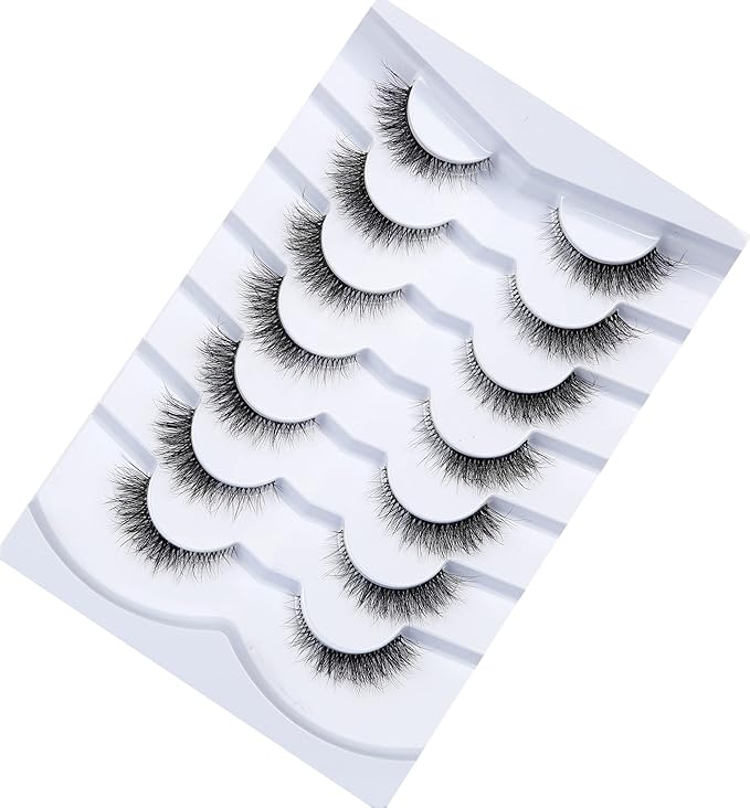 Pooplunch False Eyelashes Cat Eye Look Natural Short Lashes Wispy Clear Band Extension Volume Fake Eyelashes Faux Mink Strip Lashes 7 Pairs Pack