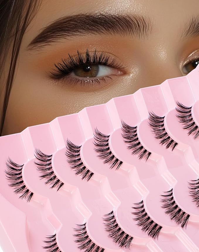 Manga Lashes Natural Look Anime Half Lashes Manhua False Eyelashes Clear Band Lashes 3D Wispy Corner Eyelashes Asian 3/4 Eye Lashes Pack Korean Style Manhwa Lashes 7 Pairs Manga05