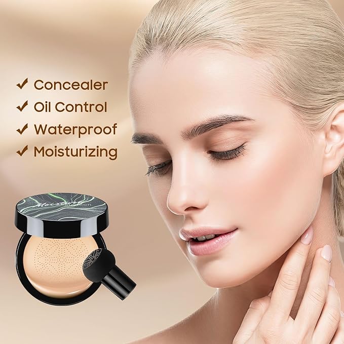 Mushroom Head Air Cushion CC Cream - BB Cream Long-Lasting Color Changing Foundation, Full Coverage Concealer for Older Women, Moisturizing & Brightening Foundation for Mature Skin Makeup (Deep)