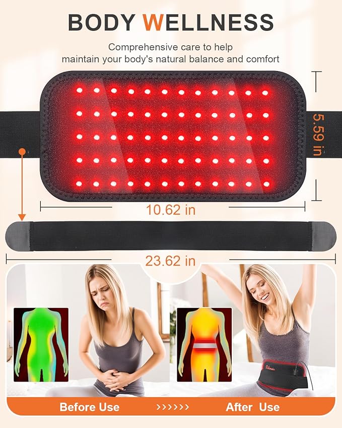 Red Light Therapy for Body, 3-in-1 LED Bead with Timer, 660nm & 850nm Portable Infrared Light Therapy Belt, Wearable Wrap Home Red Light Therapy Pad for Body