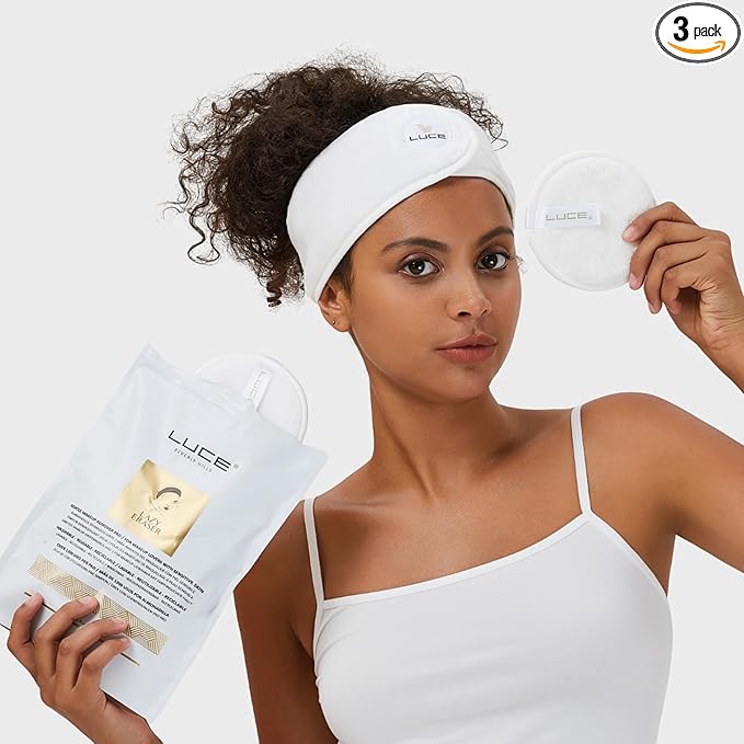 LUCE Lazy Eraser Makeup Remover Pads - Reusable Makeup Remover Pads (White, 5-Pack)