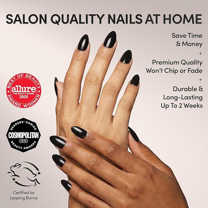 Glamnetic Press On Nails - Boba | Opaque Black Short Almond Nails, Salon Quality | 12 Sizes - 24 Nail Kit