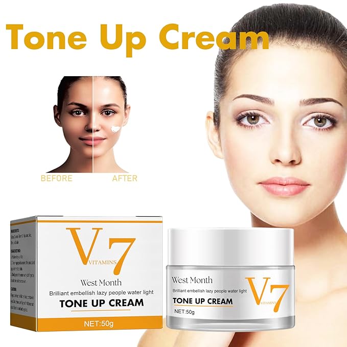 Brightening Moisturizer for a Radiant Glow, V7 Tone Up Cream with Vitamin C & Hyaluronic Acid, Lightweight Non-Greasy Formula for Daily Hydration and Even Skin Tone, 50g