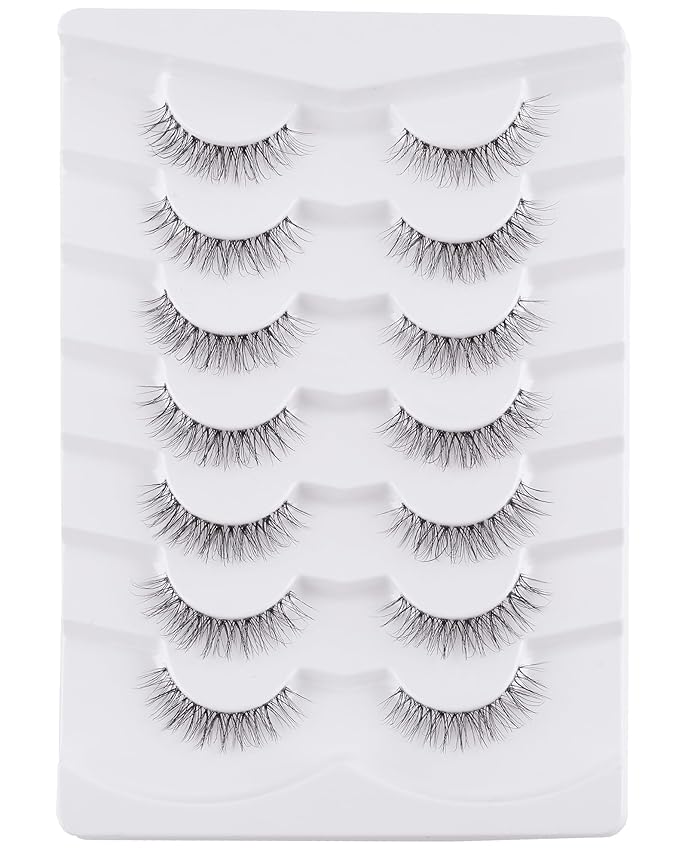 Natural False Eyelashes Clear Band Lashes Natural Look Jiocolor Wispy Faux Mink Lashes Demi-wispies Fake Lahes 12MM 7 Pairs Wispy Dream(7mm-12mm)