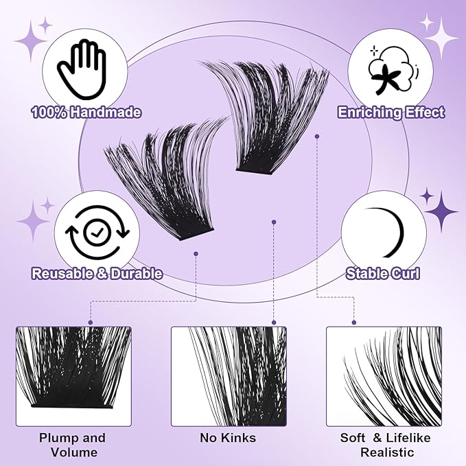 B&Q Fluffy 200DLash Clusters Thick Volume Eyelash Clusters 10-18mm, D Curl Cluster Eyelash Extensions, Supersoft Individual Lashes Wispy Cluster Lashes Dramatic Full Look Eyelash（200D）