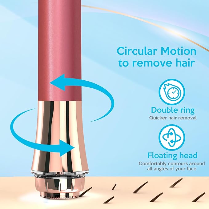 iMusthav Facial Hair Remover for Women – Painless Flawless Electric Razor, Epilator & Trimmer 18K Gold-Plated Dual Ring Floating Head 20mm, USB Rechargeable, 360° LED Light for Face, Lip & Chin