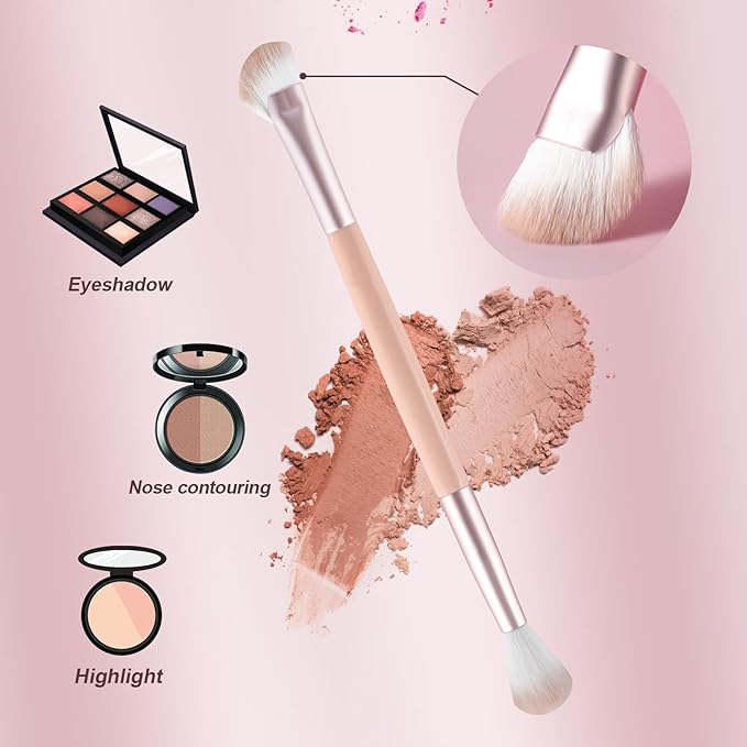 Dual-ended nose contouring brush, fan-shaped nose contouring makeup brush. Vegan synthetic makeup brush, ideal for blending liquids, creams, and pressed powders to achieve a smooth finish