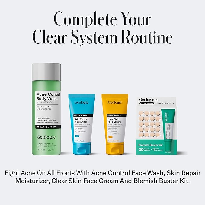 Geologie Acne Control Face Wash | 2% Salicylic Acid Exfoliating Cleanser | Clears Skin, Controls Oil & Prevents Breakouts | Clean Citrus Scent | For Men & Women | 6 fl oz