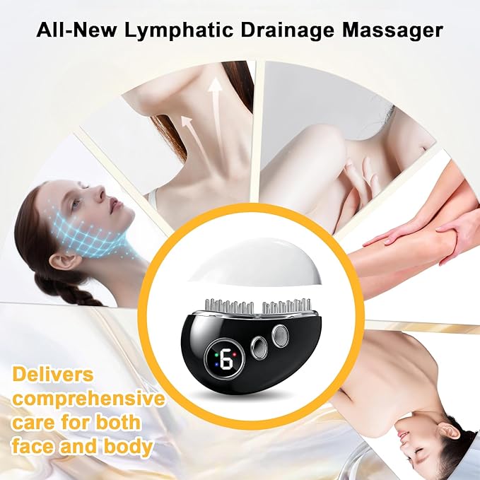 New Lymphatic Contour Face Brush, Lymphatic Drainage Massager, Double Chin Reducer, Gua Sha Facial Tools,9-Function Gear Adjustment, Facial and Body Sculpting,for Jawline & Puffiness (Black)