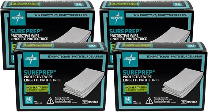 Medline SurePrep Skin Protective Barrier, Wipe - Premium Quality Medical Supplies for Skin Care and Protection Variation (50 Count (Pack of 4))
