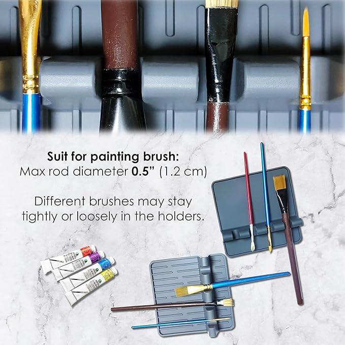 Paint Brush Holder Set, Portable Silicone Stands with 4 Slots, 2 Pack