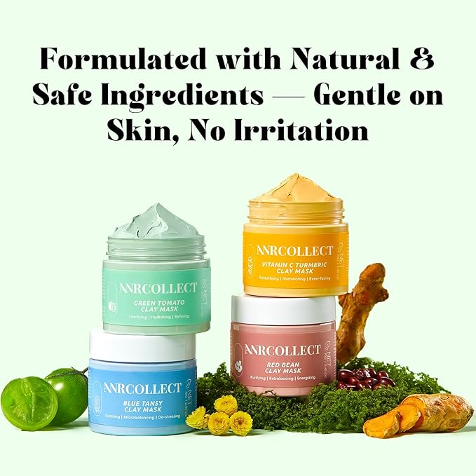 ANRCOLLECT 4Pcs Clay Mask Set, Kaolin Facial Spa Kit for Pore Cleansing & Glowing, Hydrating Mud Cream Wash-Off Mask for All Skin Types, Women and Men (70g*4+Brush), Teen Girl Gifts