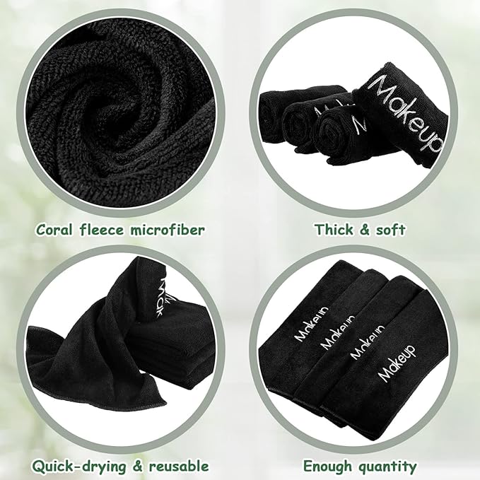 Shimeyao 30 Pack Makeup Towels Black Makeup Washcloths for Face Classic Soft Microfiber Remover Cloth 13x13 Inch Quick Dry Face Towels for Cleansing Hand