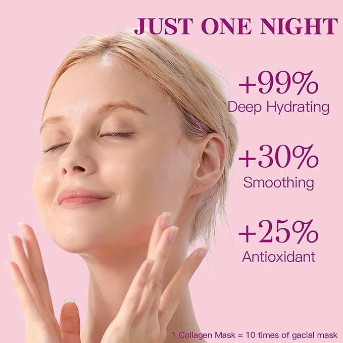 ICIKOL Overnight Collagen Mask - Deeply Hydrating Bio-Collagen Face Mask for Glass Skin, Pore Minimizing & Firming, Melting Transparent Jelly Mask - K-Beauty Sleeping Mask, 4 Sheets