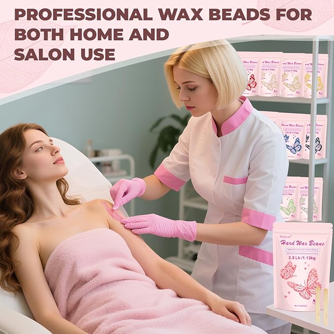 Auperwel Wax Beads 2.5lb,Hard Wax Beads Suitable for Brazilian Bikini & Coarse Hair, Sensitive Skin Hard Wax for Hair Removal (Face/Body/Armpit), Refill Wax Bags for At-Home Waxing (Rose)