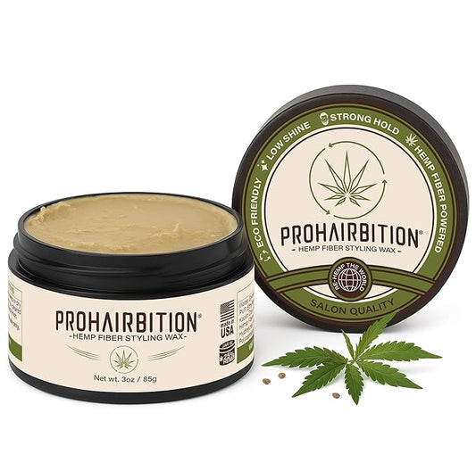 PROHAIRBITION Hemp Fiber Hair Wax Strong Hold Matte Finish – Non-Greasy and Long Lasting Hemp Infused Styling Wax for Healthier Hair- No Paraben Vegan Friendly Formula in Sustainable Packaging