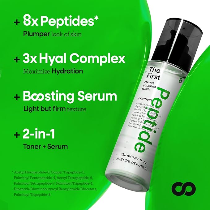 Nature Republic The First Peptide Boosting Serum – Niacinamide, Adenosine, Hydrating & Firming Facial Serum, for Uneven Skin Tone, Korean Skincare, 150ml / 5.07 fl oz