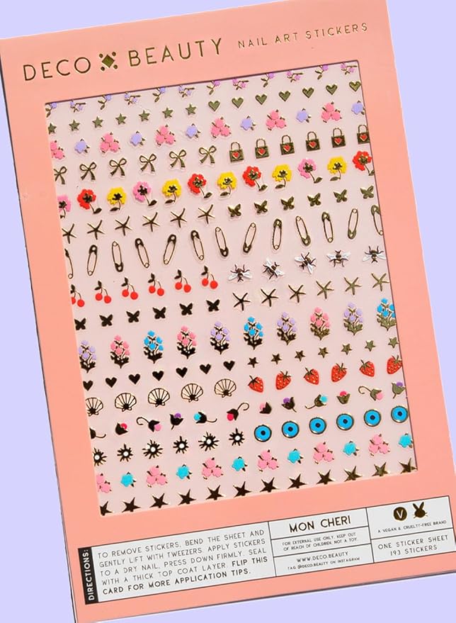 Deco Beauty Mon Cheri - Super Thin & Easy-to-Apply Nail Art with The Cutest Designs - Durable & Long-Lasting Nail Art Stickers and Decals for Women, for DIY at-Home Manicures & Salon-Quality Nails