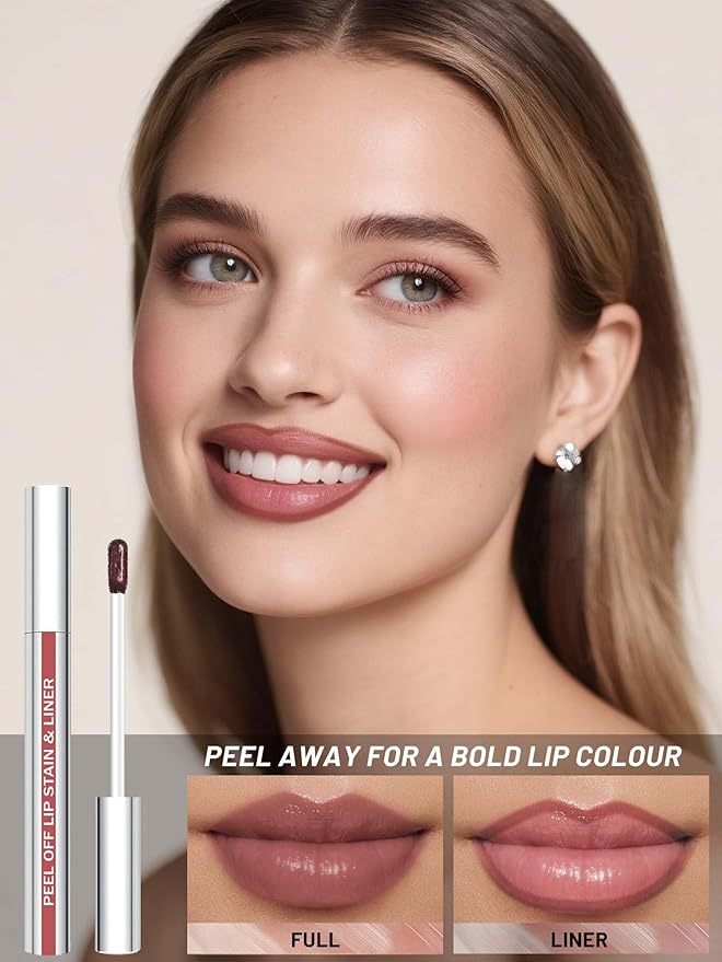 QCMME Lip Stain Peel Off Lip Liner Stain with Tweezer, Long Lasting Matte Lip Tint Tattoo, Highly Pigmented Color Lip Makeup, Waterproof Lipstick, Transfer-proof Lipstain for Women, Rose Pink