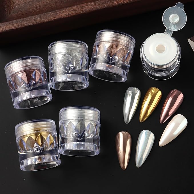 SUTOZMIWE Chrome Nail Powder and 3D Nail Gel Kit, Metallic Mirror Glitter Effect Chrome Powder For Nail Art, Holographic Aurora Iridescent Dip Dust Pigment and 10g Sculpting Gel Set for Nail Decor DIY