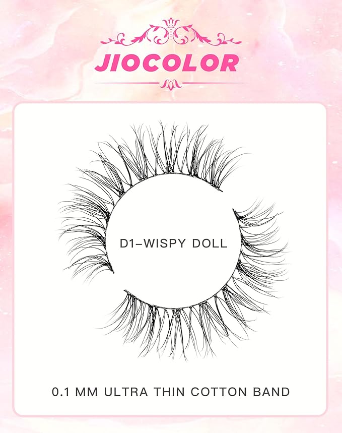 Lashes Natural Look, Wispy Eyelashes, Jiocolor False Eyelashes Natural Look, Fluffy Fake Mink Lashes,12 mm Strip Lashes 10 Pairs D1