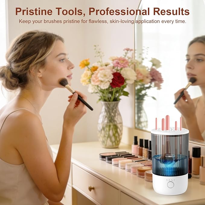 Electric Makeup Brush Cleaner Machine - 6500RPM Automatic Makeup Brush Cleaning Machine, Portable Design with 1800mAh Rechargeable Battery for All Brush Sizes, Perfect Gift for Makeup Lovers