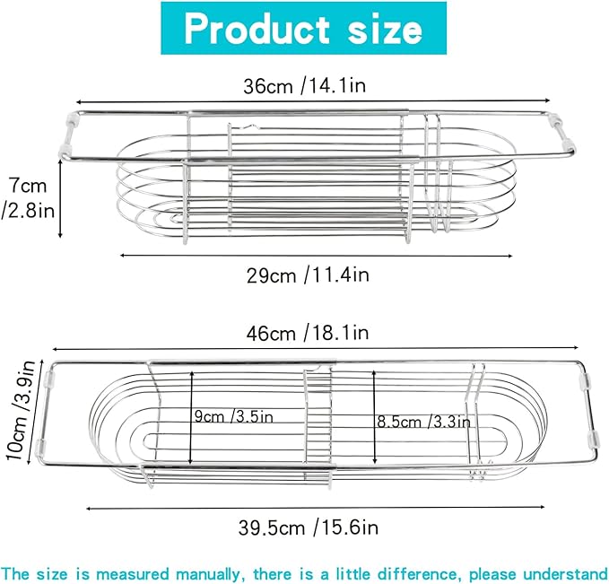 YQh Retractable Sink Drain Rack, 304stainless Steel Expandable Sink Storage Rack, Adjustabl Kitchen Sponge Drying Rack, soap Rack, Breathable Drainage (Adjustable Length 14in-18in)