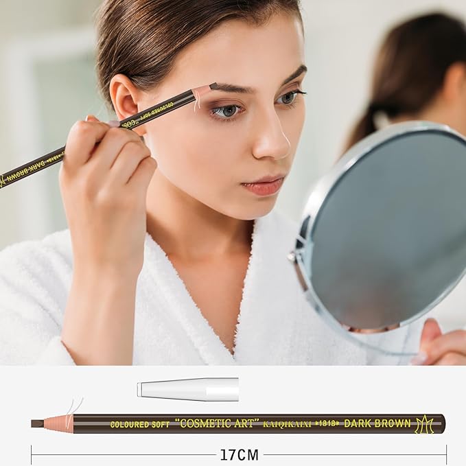 KAIQIKAIXI 6Pcs Dark Brown Waterproof Eyebrow Pencils Makeup Set For Marking, Filling And Outlining, Tattoo Makeup And Microblading Supplies Kit-Hard Refills Are Easy To Color (Dark Brown)