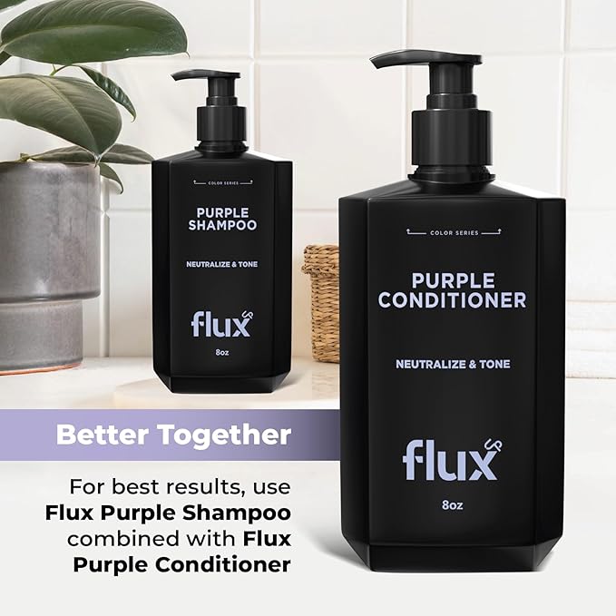 FLUX UP Purple Shampoo and Conditioner for Blonde Hair Women & Men – Blonde & Silver Hair Toning – Anti-Brass Sulfate Free Shampoo and Conditioner - 8 fl oz