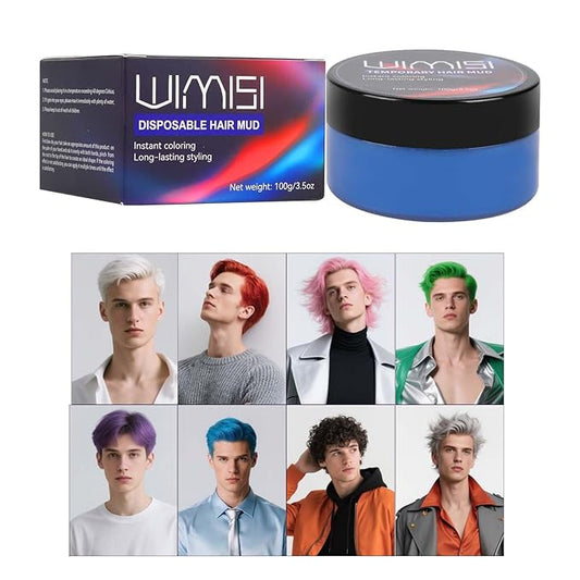 Temporary Hair Color Wax, Washable Styling Hair Clay, Instant White Hair Coloring Cream for Women Men Teens, DIY Hair Styling for Cosplay, Halloween & Parties (Blue)